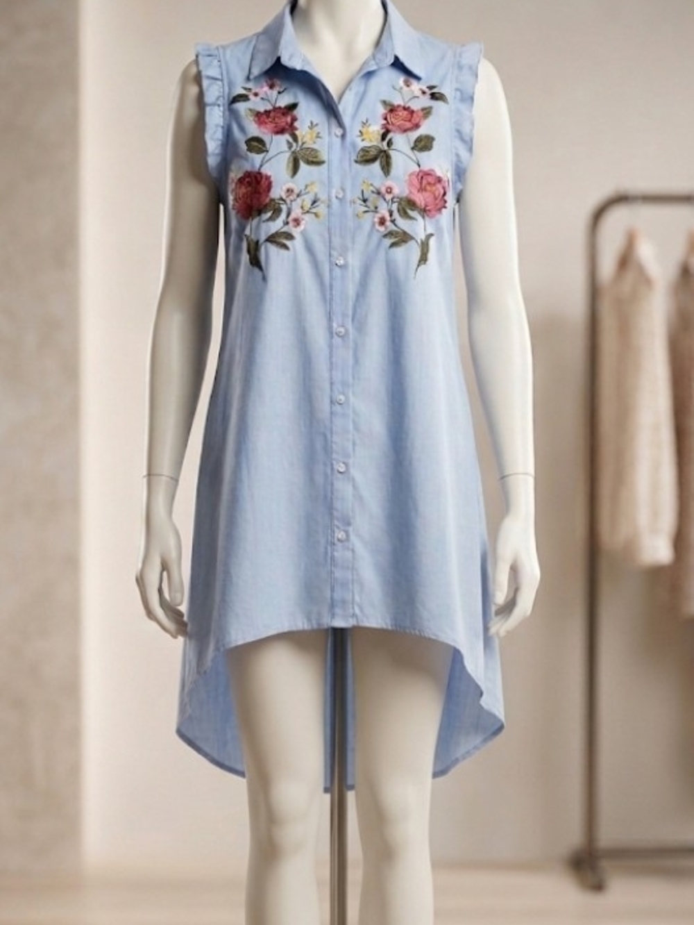 Stradivarius Pale Blue High/Low Tunic Shirt Dress (Sz M) Lagenlook Boho Summer